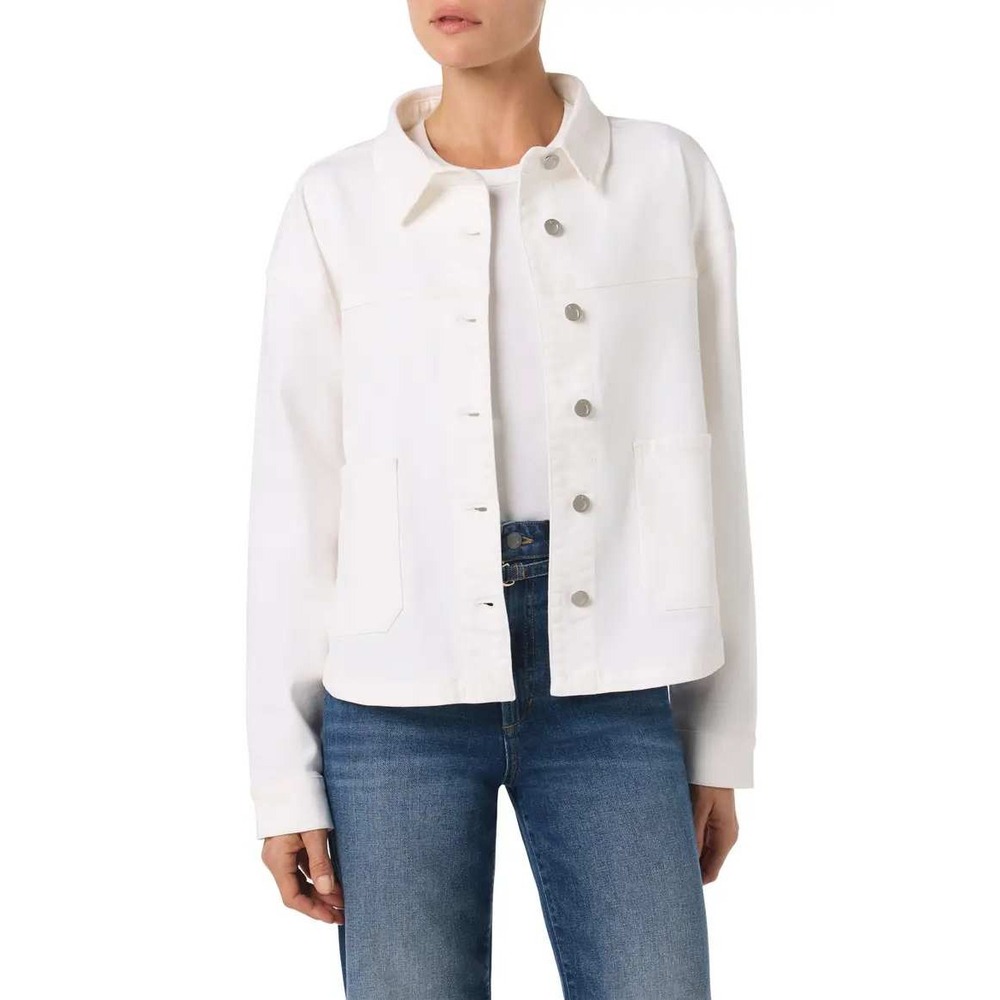 NWT Joe's Oversize Denim Jacket Women S White Coat Curved Hem